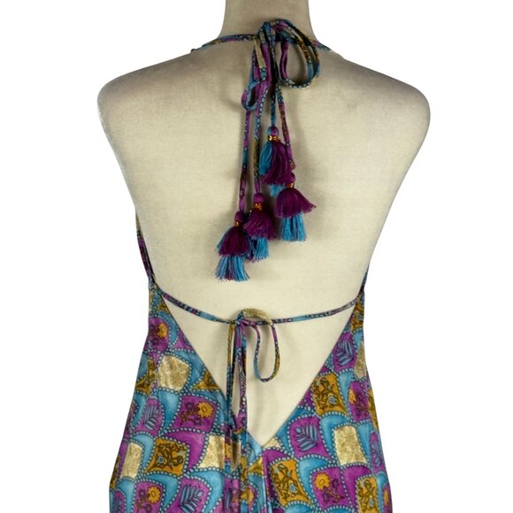 Like new! Free People Silk Boho Halter Maxi Dress – Open Back Tassel Ties Size S - Picture 10 of 12